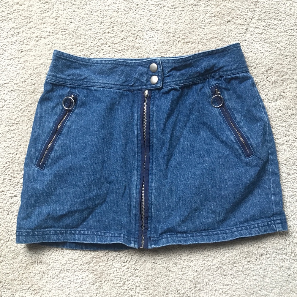 Denim zip front skirt